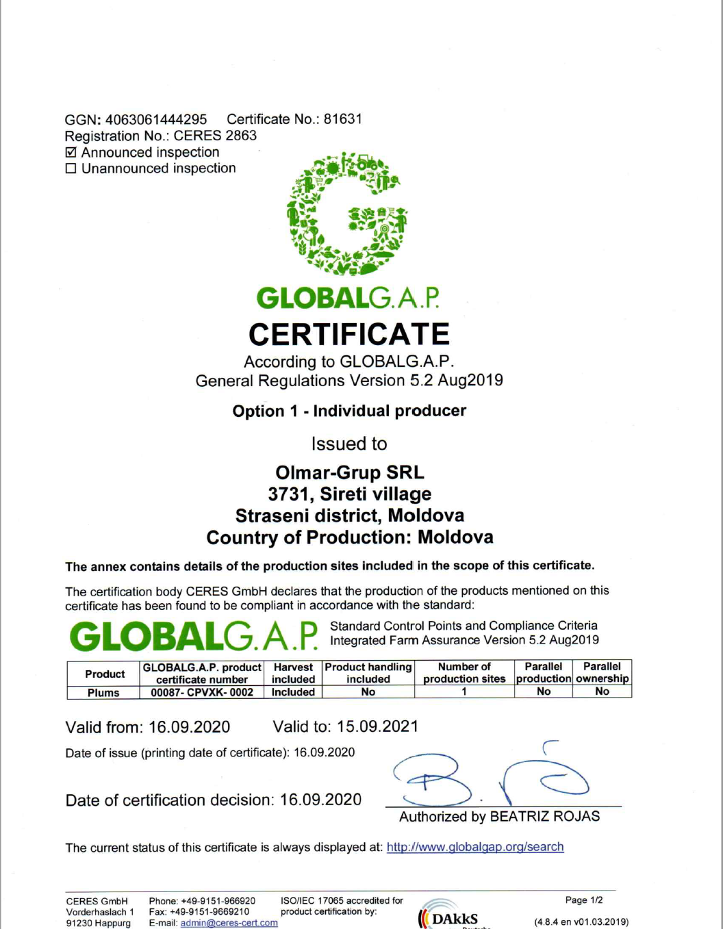 Global G.A.P Certificate